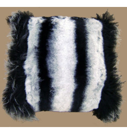 REX RABBIT AND TIBETAN LAMBSKIN CUSHION - Black Grey White
