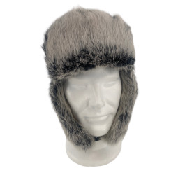 CHAPKA CUIR NOIR LAPIN GRIS