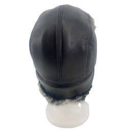 CHAPKA CUIR NOIR LAPIN GRIS