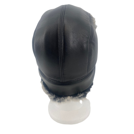 CHAPKA CUIR NOIR LAPIN GRIS