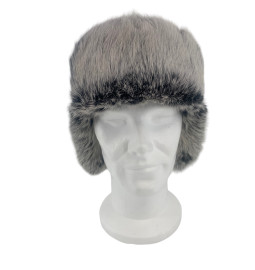 CHAPKA CUIR NOIR LAPIN GRIS