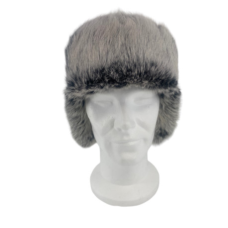 CHAPKA CUIR NOIR LAPIN GRIS