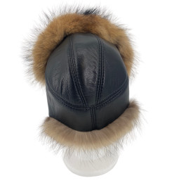 CHAPKA CUIR AGNEAU ET RACCOON