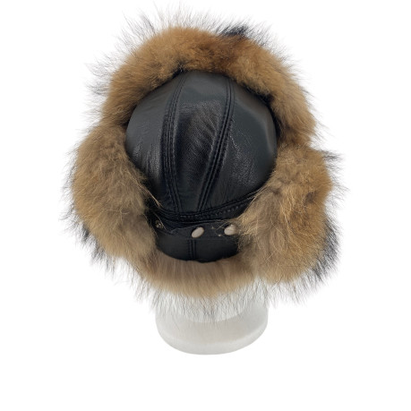 CHAPKA CUIR AGNEAU ET RACCOON