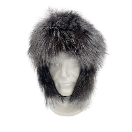 GREY FOX AND LEATHER FUR HAT