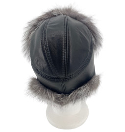 CHAPKA CUIR ET RENARD GRIS