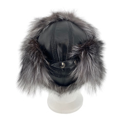 CHAPKA CUIR ET RENARD GRIS