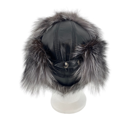 CHAPKA CUIR ET RENARD GRIS